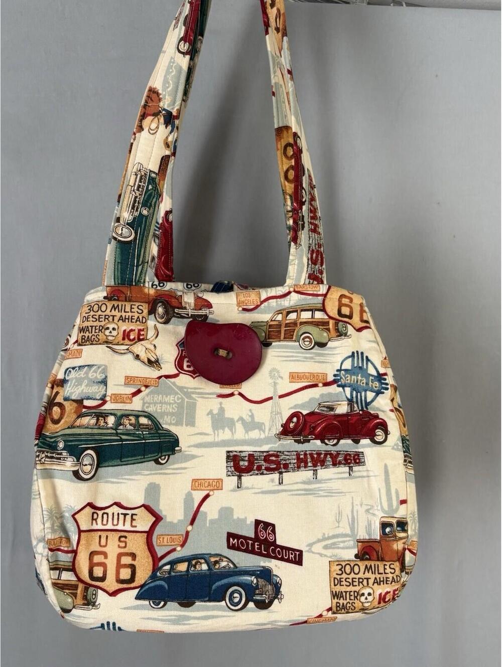 Handmade Route 66 Tote Bag Retro Vintage Car Americana Travel Shoulder Purse - Picture 9 of 9